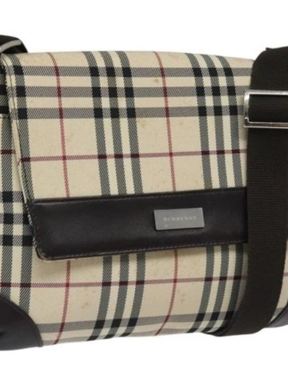 BURBERRY Nova Check Shoulder Bag Nylon Beige Brown Silver Auth 116145